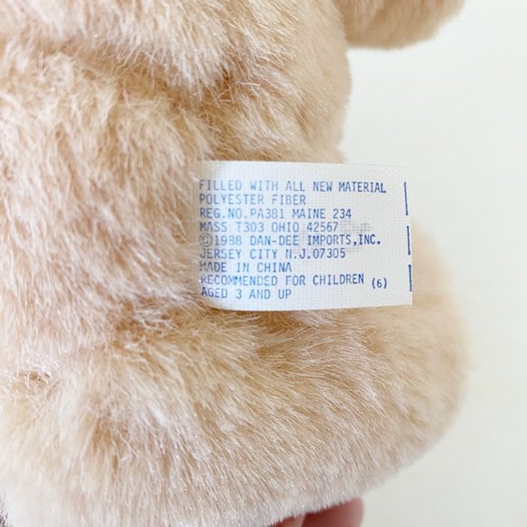 Dan Dee Plush Bear Tan Pink Vintage 1988 Stuffed Animal - Picture 5 of 6